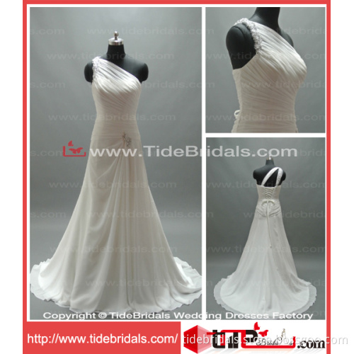 Simple One Shoulder Chiffon Wedding Dress Bridal Gown (AS2934)